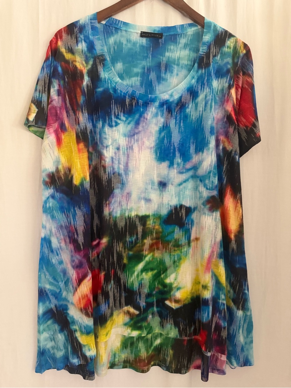 Nally & Millie  Multicolor Abstract Print Scoop Neck Short Sleeve Top - 2X